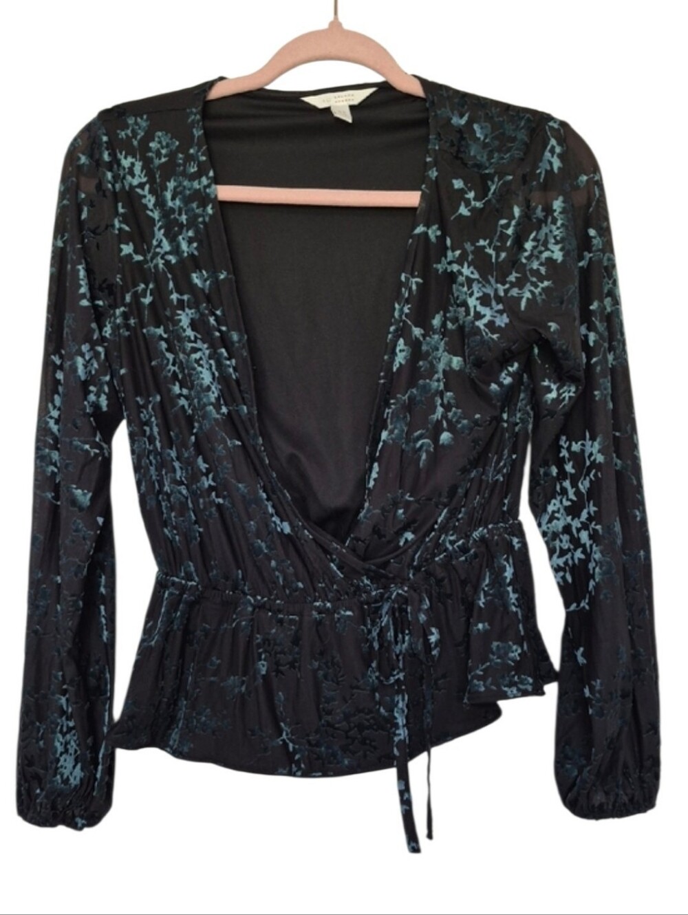 LC Lauren Conrad XS Burnout Velvet Wrap Blouse Long Sleeve Floral Top